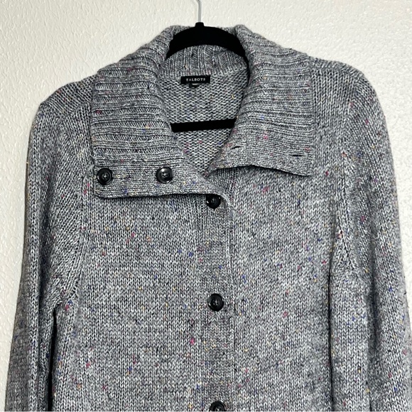 Talbots Wool Blend Cardigan Gray Speckled Oversized Button Up Stripe Womens XL - Picture 2 of 11